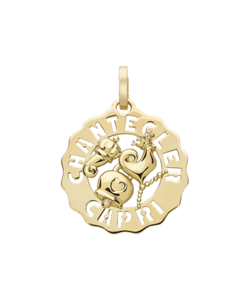 Chantecler Small Logo Pendant in Yellow Gold with Rooster, Bell and Horn