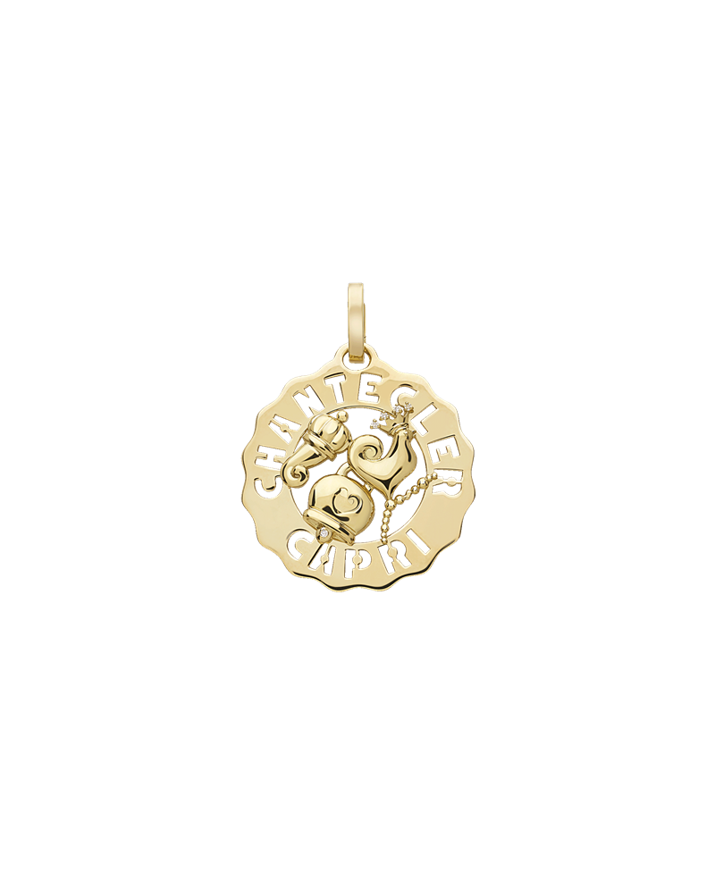 Chantecler Small Logo Pendant in Yellow Gold with Rooster, Bell and Horn