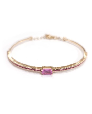 Bracelet Rigide Malafimmina Joy en Or Rose avec Saphirs Roses
