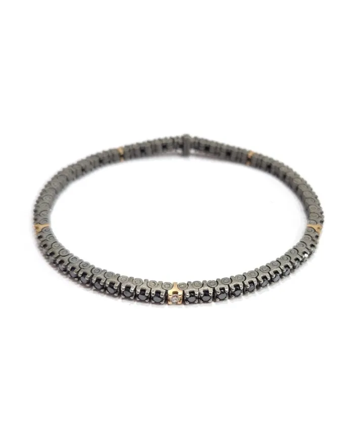 Anteo Journey Tennis Bracelet in Titanium and Gold with Diamonds