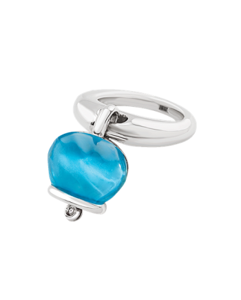 Chantecler Et Voilà Campanelle Medium Ring in Silver and Light Blue Resin with Diamond