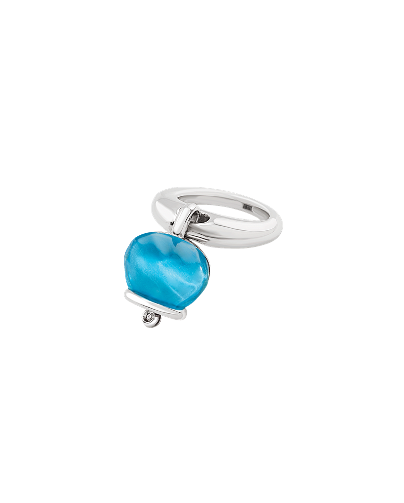 Chantecler Et Voilà Bague Campanelle Medium en Argent et Résine Bleu Clair avec Diamant