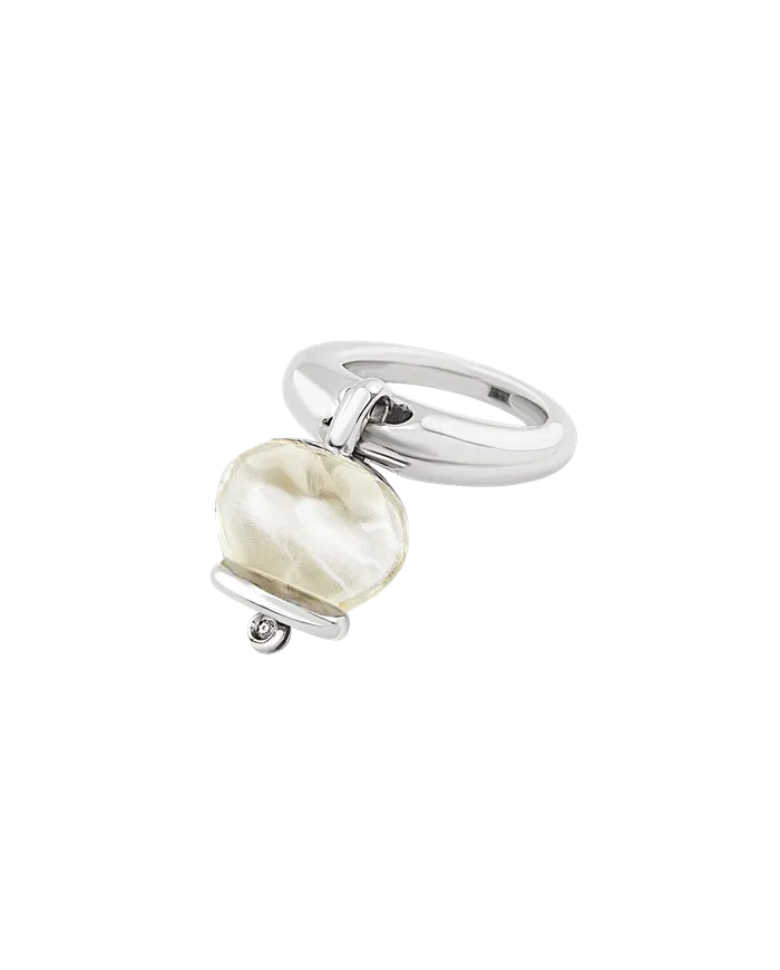 Chantecler Et Voilà Bague Campanelle Moyenne en Argent et Résine Blanche avec Diamant