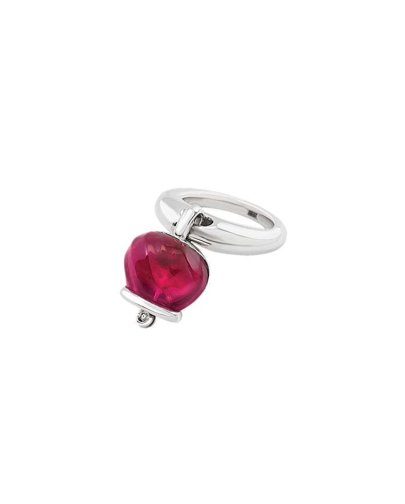 Chantecler Et Voilà Bague Campanelle Moyenne en Argent Bordeaux et Résine avec Diamant