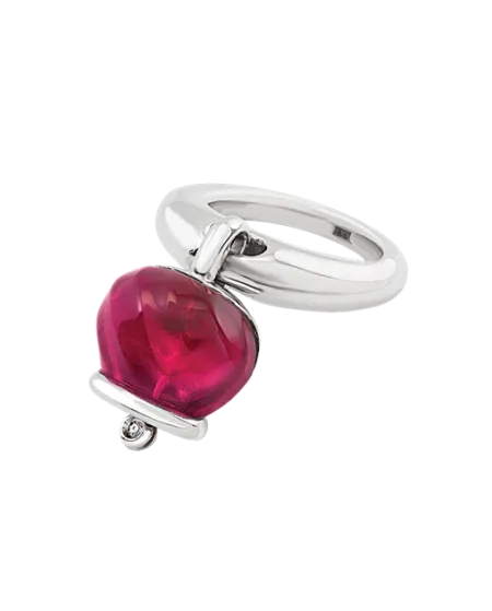 Chantecler Et Voilà Campanelle Medium Ring in Burgundy Silver and Resin with Diamond