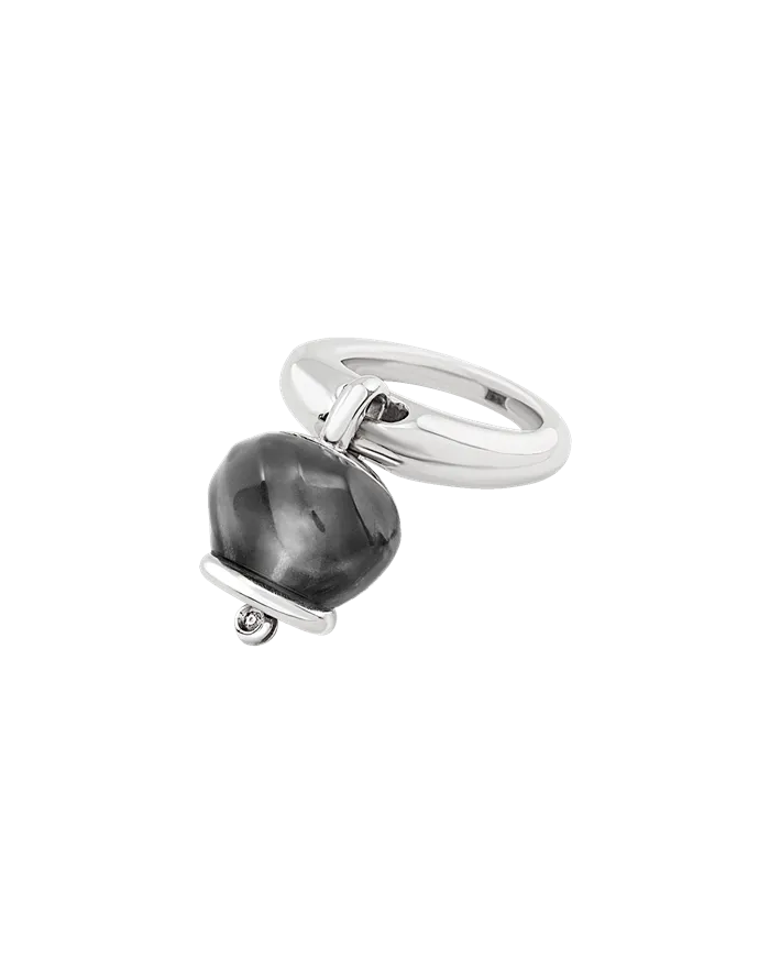 Chantecler Et Voilà Bague Campanelle Moyenne en Argent et Résine Noire avec Diamant