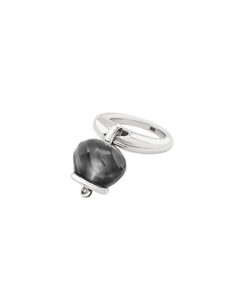 Chantecler Et Voilà Bague Campanelle Moyenne en Argent et Résine Noire avec Diamant