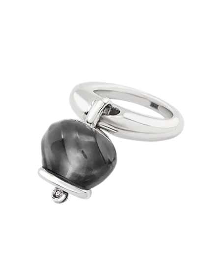 Chantecler Et Voilà Bague Campanelle Moyenne en Argent et Résine Noire avec Diamant