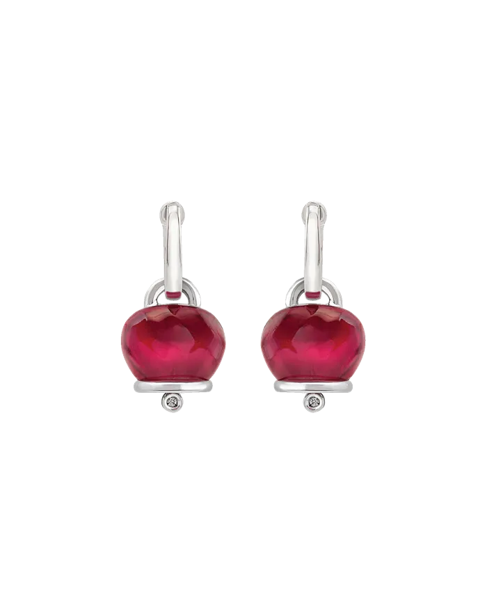 Chantecler Et Voilà Bells Medium Earrings in Silver and Burgundy Resin with Diamonds