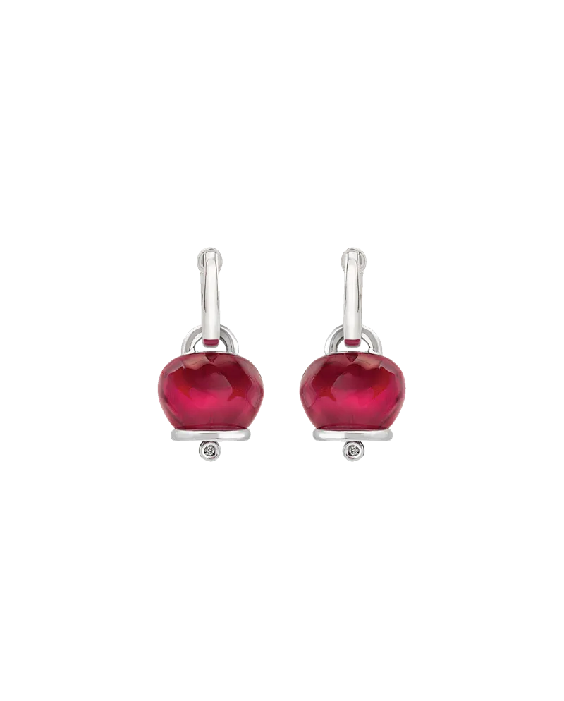 Chantecler Et Voilà Bells Medium Earrings in Silver and Burgundy Resin with Diamonds