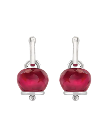 Chantecler Et Voilà Bells Medium Earrings in Silver and Burgundy Resin with Diamonds