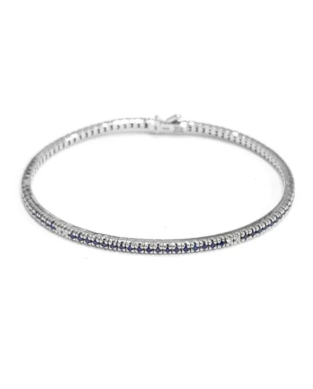 Bracciale Tennis Anteo Avvolgente in Oro Bianco con Zaffiri e Diamanti Bianchi