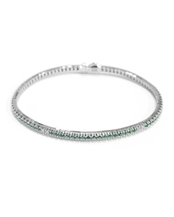 Bracelet tennis enveloppant Anteo en or blanc avec émeraudes et diamants blancs
