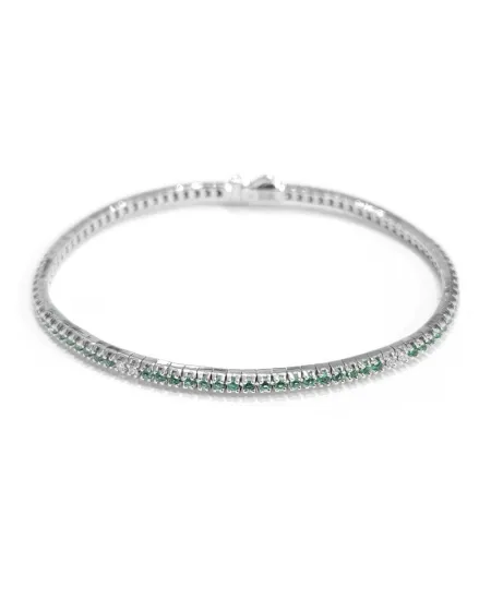 Bracciale Tennis Anteo Avvolgente in Oro Bianco con Smeraldi e Diamanti Bianchi