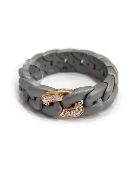 Anteo Elastic Ring in Titanium and Gold with Diamonds
