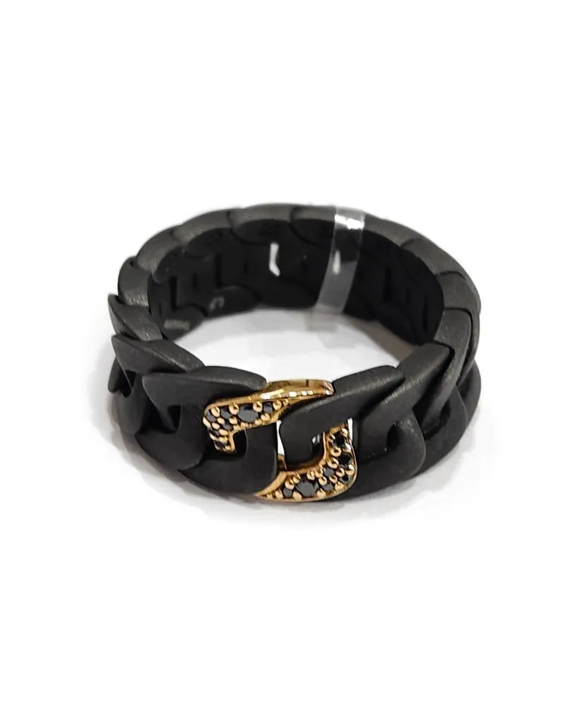 Anello Anteo Elastic in Titanio Gun Metal e Oro con Diamanti Neri