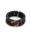 Bague Élastique Anteo en Gun Metal Titane et Or avec Diamants Noirs