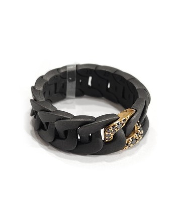 Anello Anteo Elastic in Titanio Gun Metal e Oro con Diamanti Neri