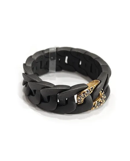 Bague Élastique Anteo en Gun Metal Titane et Or avec Diamants Noirs
