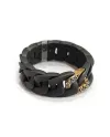Bague Élastique Anteo en Gun Metal Titane et Or avec Diamants Noirs