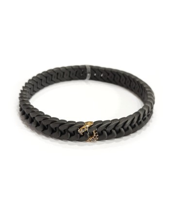 Bracciale Elastico Anteo Magnifica in Titanio Gun Metal e Oro con Diamanti Neri