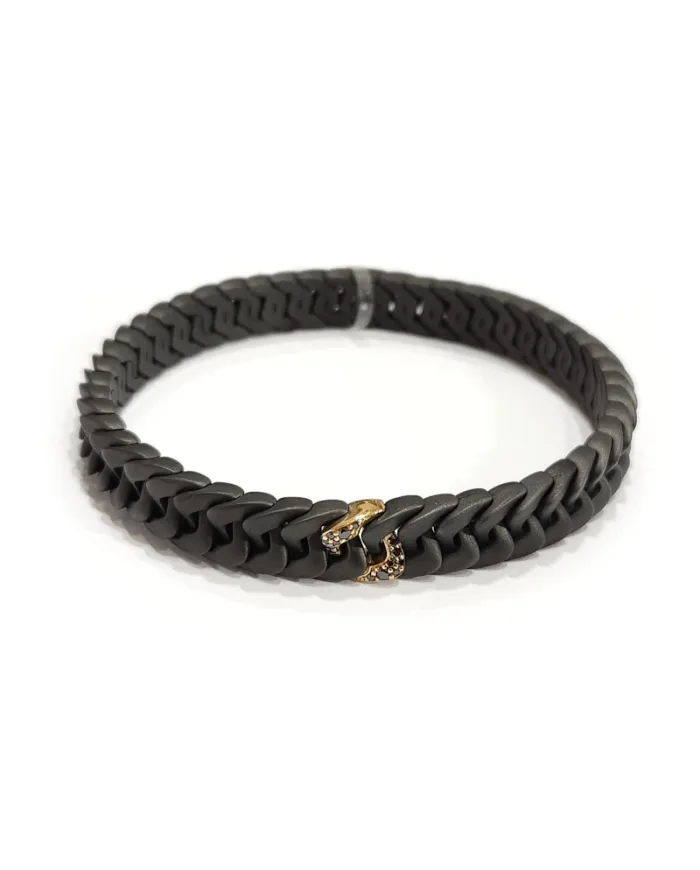 Bracciale Elastico Anteo Magnifica in Titanio Gun Metal e Oro con Diamanti Neri