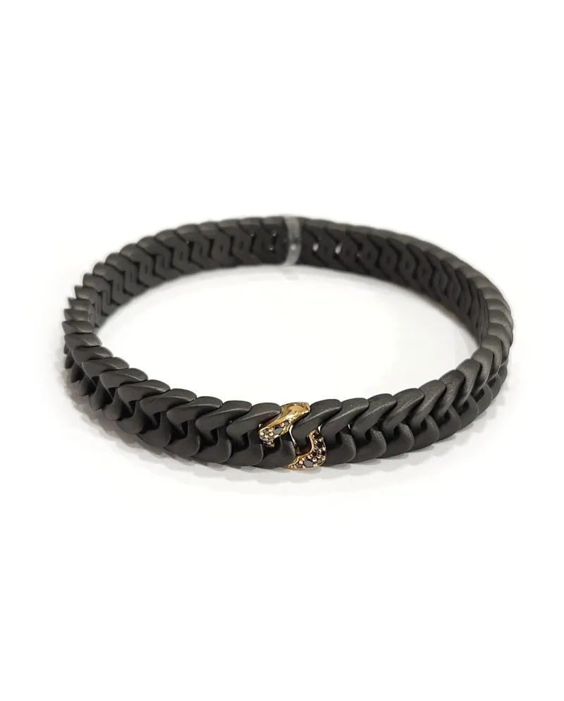Bracciale Elastico Anteo Magnifica in Titanio Gun Metal e Oro con Diamanti Neri
