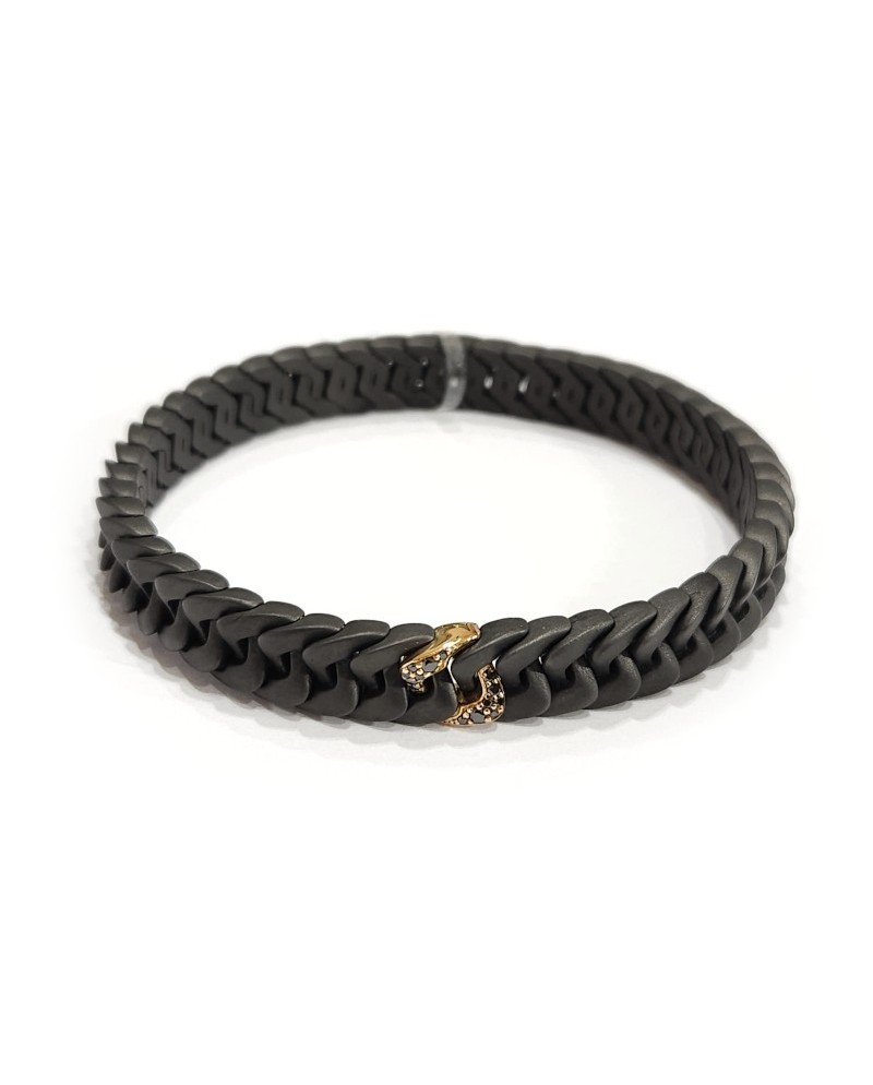 Bracelet élastique Anteo Magnifica en Gun Metal Titane et Or avec Diamants Noirs