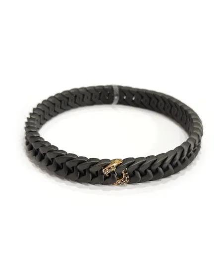 Bracciale Elastico Anteo Magnifica in Titanio Gun Metal e Oro con Diamanti Neri