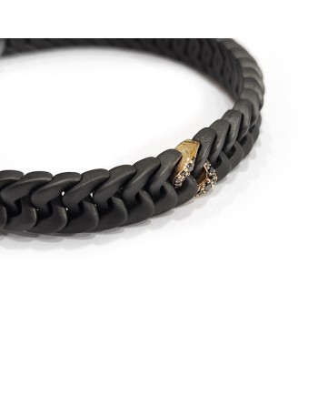 Bracelet élastique Anteo Magnifica en Gun Metal Titane et Or avec Diamants Noirs