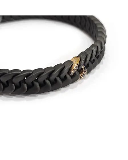 Bracciale Elastico Anteo Magnifica in Titanio Gun Metal e Oro con Diamanti Neri