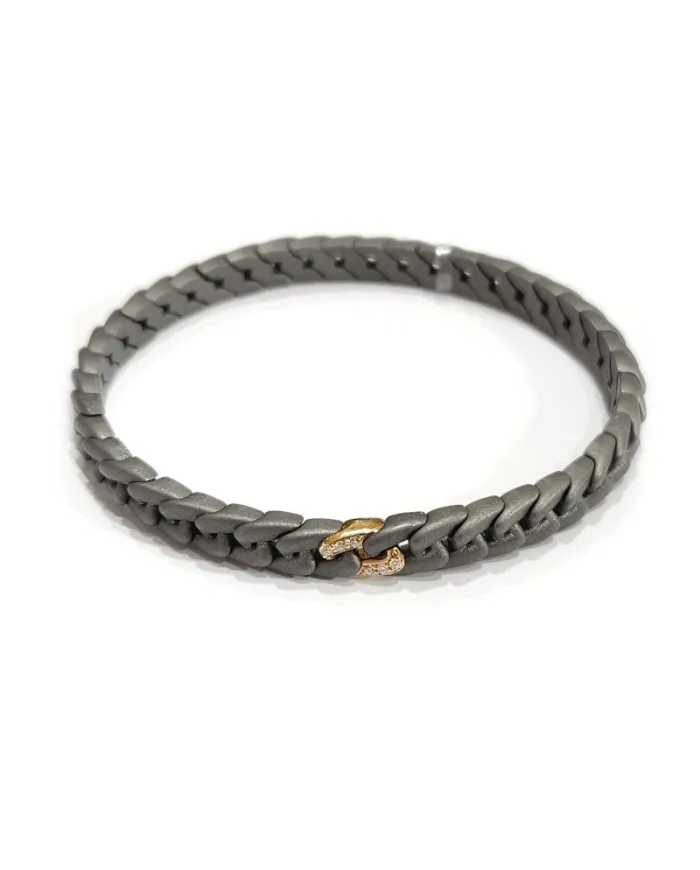 Anteo Magnifica Elastic Bracelet in Titanium and Gold with Diamonds