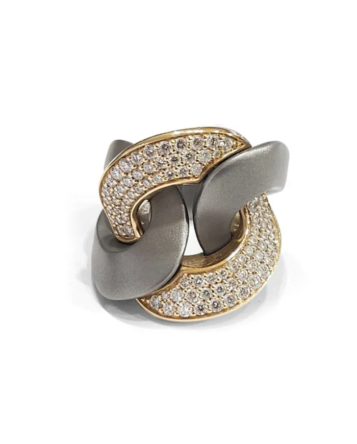 Anteo Magnifica Ring in Titanium and Gold with Diamonds