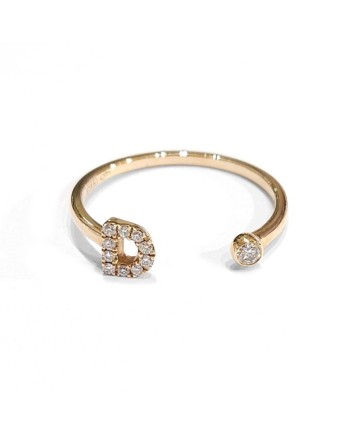 Anello Aperto Crivelli in Oro Rosa con Diamanti e Lettera "D"
