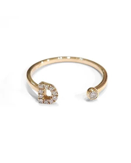 Anello Aperto Crivelli in Oro Rosa con Diamanti e Lettera "D"