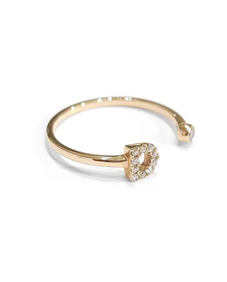 Anello Aperto Crivelli in Oro Rosa con Diamanti e Lettera "D"
