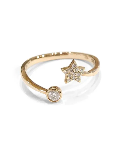 Bague ouverte Crivelli en or rose avec diamants et étoile