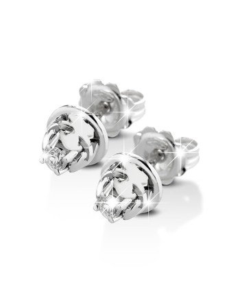 Boucles d'oreilles panier en or blanc Le Bebé avec une petite fille et des diamants