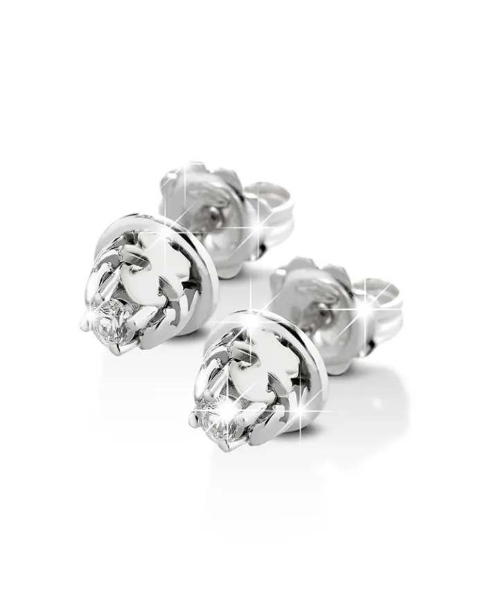 Le Bebé white gold basket earrings with baby girl and diamonds