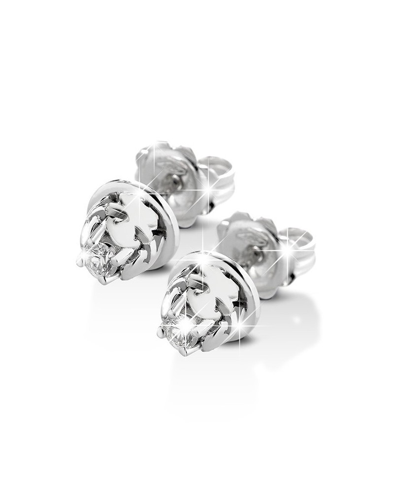 Le Bebé white gold basket earrings with baby girl and diamonds