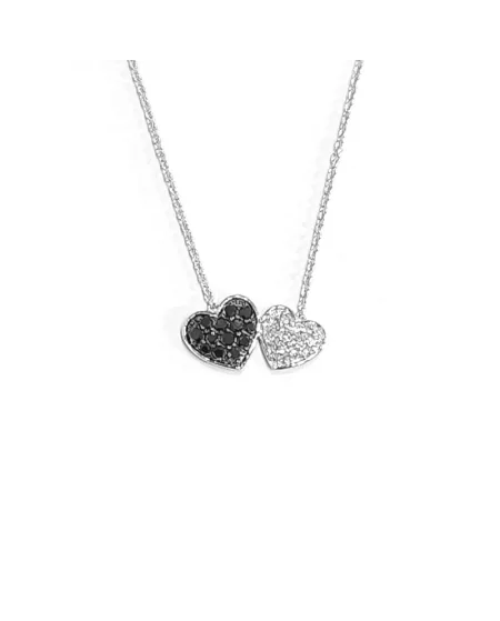 Collana Crivelli in Oro Bianco con Cuori di Diamanti Bianchi e Neri