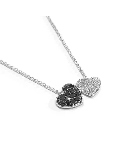 Collana Crivelli in Oro Bianco con Cuori di Diamanti Bianchi e Neri