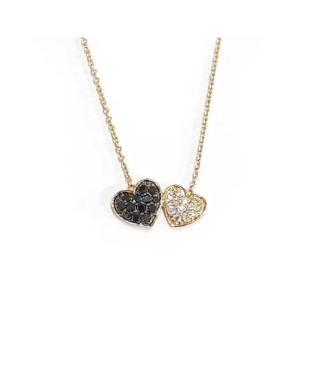 Crivelli Rose Gold Necklace with Black and White Diamond Hearts