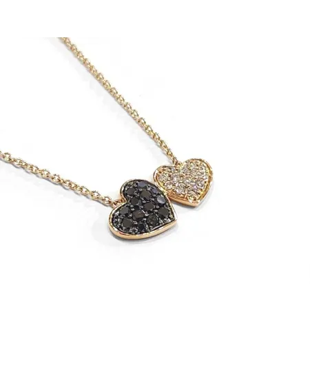 Collier Crivelli en or rose avec cœurs en diamants blancs et noirs