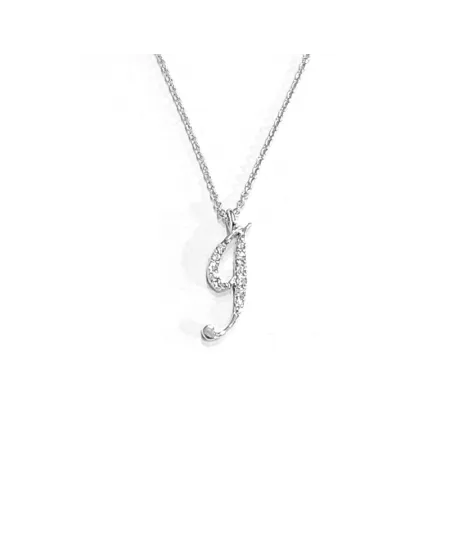 Collana Crivelli in Oro Bianco con Diamanti Lettera "I" Corsivo