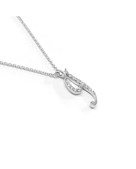Collana Crivelli in Oro Bianco con Diamanti Lettera "I" Corsivo