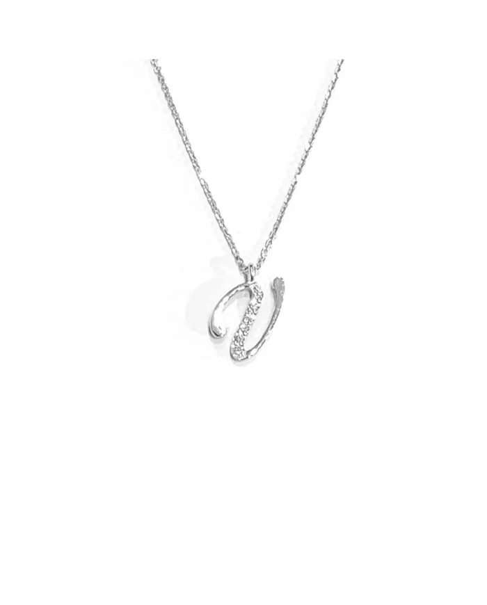 Crivelli Necklace in White Gold with Diamonds Letter "V"