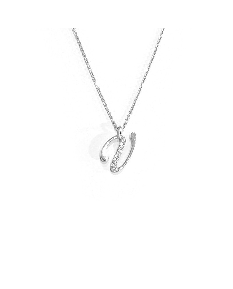 Collana Crivelli in Oro Bianco con Diamanti Lettera "V" Corsivo