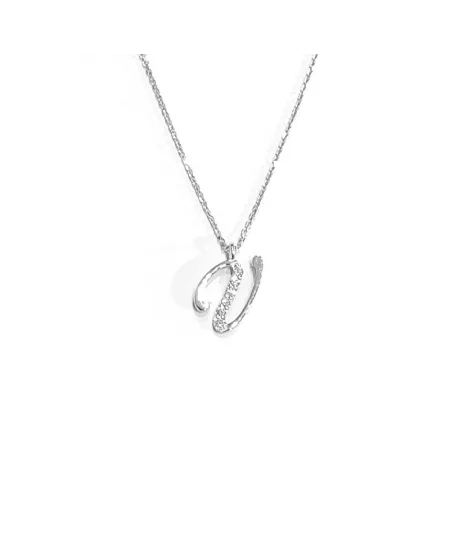 Collier Crivelli en Or Blanc avec Diamants Lettre "V"