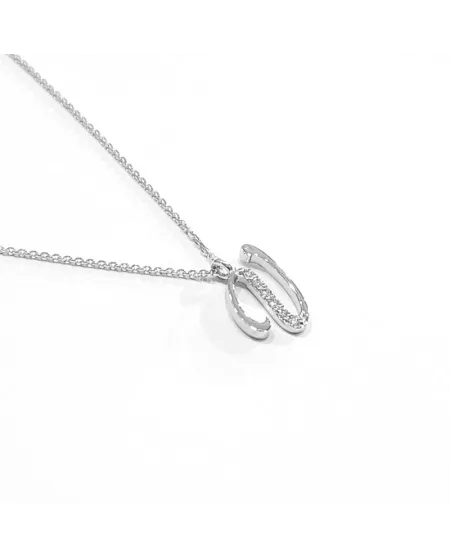 Collana Crivelli in Oro Bianco con Diamanti Lettera "V" Corsivo